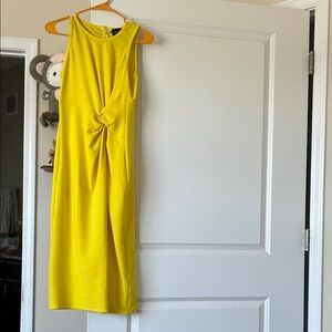 Donna Morgan Yellow Midi Dress with Twist Detail